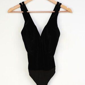 Lulus Make Your Magic Black Velvet Strappy Bodysuit - Size S